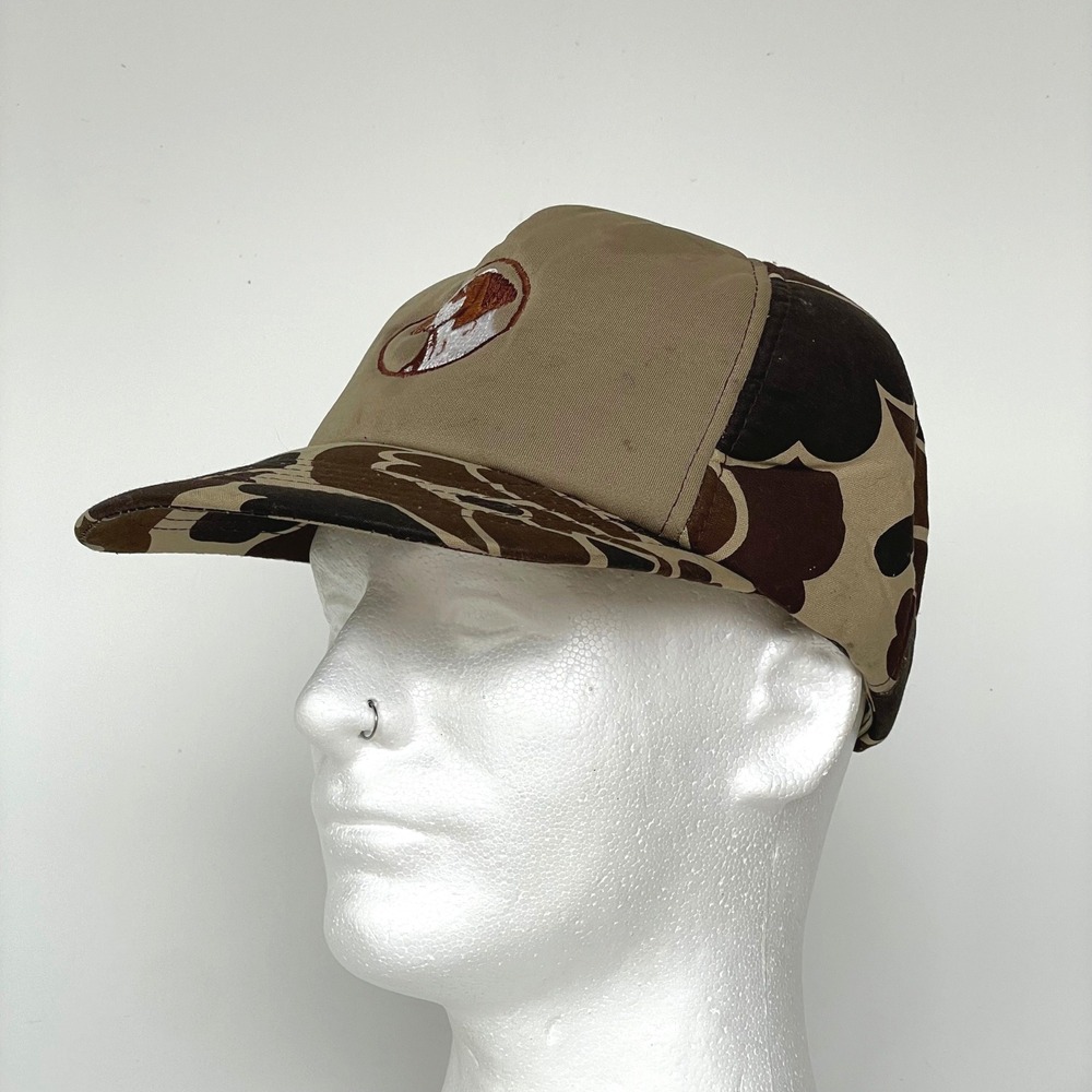 Vintage 80s Snapback Trucker Hat Duck Camo Retro Foam Insulated Cocker Spaniel